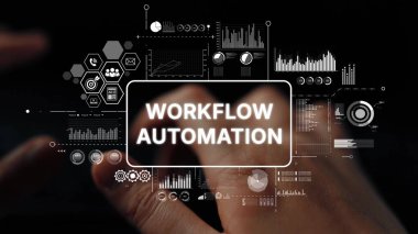 Arkaplanda Dijital Grafikler ve Simgelerle Dokunmatik Ekran Teknolojisi Kullanılıyor. Asemptotik akıllı veri analitiği.