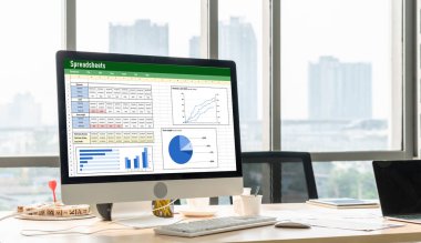 Spreadsheet document information financial startup concept. data and graphs in spreadsheet documents for online analysis project dashboard accounting digital snugly