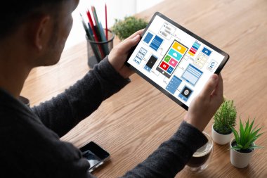 Model mobil uygulama ve web sitesi için UX UI tasarım süreci. Profesyonel uygulama geliştiricisi için kablo grafiğinin yaratıcı prototipi .
