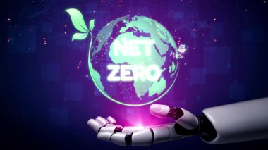 Çevresel denge, dijital sürdürülebilirlik ikonları, yeşil enerji hedefleri ve gelecek için eko-bilinçli dijital iş dönüşümü ile ağ sıfır ve sürdürülebilirlik kavramları. Muxer