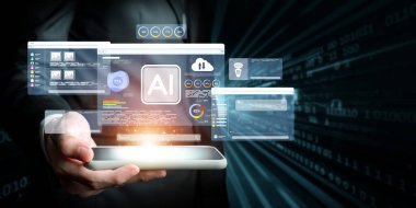 Yapay zeka mühendisliği, büyük veri ve yapay zeka makinesi kavramında yapay zeka beyin işlemcisiyle iş desteği için üretken yapay zeka kullanmayı öğrenen insan etkileşimi. EIDE