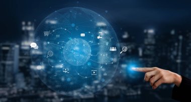 Küresel dijital iletişimin görselleştirilmesi ve küresel ağ, dijital ağ, iletişim ağı ve çevrimiçi ağ gibi çeşitli platformlar arasında çevrimiçi olması. Kefil