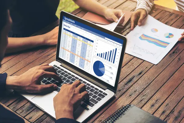 Spreadsheet document information financial startup concept. data and graphs in spreadsheet documents for online analysis project dashboard accounting digital snugly