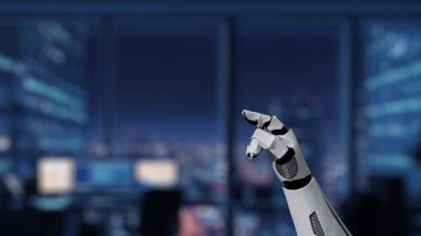 Bir robot el, modern bir şehir manzarasında güvenlik özellikleri ve kullanıcı veri alanlarını gösteren dijital ödeme arayüzü ile etkileşime geçerek gelişmiş teknoloji ve finansmanı vurguluyor. Auvana