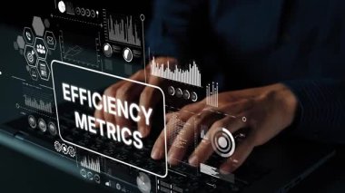 Modern bir çalışma alanında verimlilik ölçümleri ve performans göstergelerinde veri görselleştirmesi olan bir dizüstü bilgisayarda yazı yazmak. Asemptotik akıllı veri analitiği.