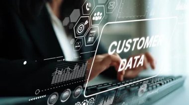 Bilgisayar ekranında Dijital Grafik ve Grafikleri olan İş Profesyonel Müşteri Analizi Verisi. Asemptotik akıllı veri analitiği.