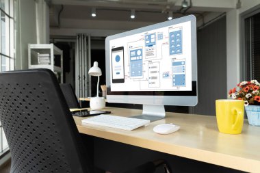 Model mobil uygulama ve web sitesi için UX UI tasarım süreci. Profesyonel uygulama geliştiricisi için kablo grafiğinin yaratıcı prototipi .