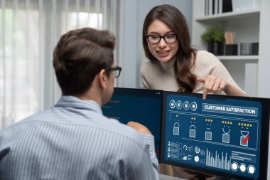 Pazarlama stratejisi planlaması için canlı yazılım bilgisayarında müşteri memnuniyeti ve değerlendirme analizi