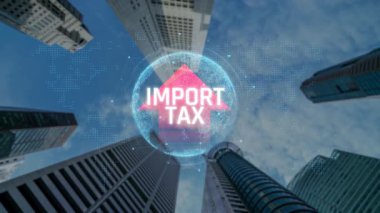 Altında Gökdelenler olan Vergi ve Gümrük İthalatı Konsepti, Teknolojik Etkili Modern İş Ortamı. Sevkiyat.