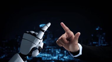 Gelecekçi robot yapay zeka yapay zeka yapay zekayı aydınlatıyor ve makine öğrenme kavramını geliştiriyor. İnsan hayatının geleceği için küresel robot biyonik bilim araştırması. 3B görüntüleme grafiği.