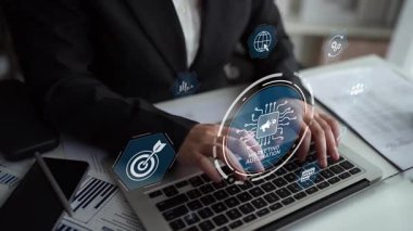 Pazarlama otomasyon diyagramı sunumu yapay zeka odaklı kampanya iş akışı, pazarlama otomasyonu, veri odaklı strateji, pazarlama otomasyon araçları ve iş dünyasında piyasa otomasyon süreci. Muxer