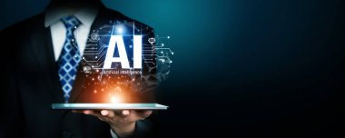 Yapay zeka mühendisliği, büyük veri ve yapay zeka makinesi kavramında yapay zeka beyin işlemcisiyle iş desteği için üretken yapay zeka kullanmayı öğrenen insan etkileşimi. Faas