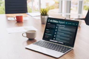 Yapay zeka etik standart hukuk ve bilgisayar ekranındaki kurallar yapay zeka etik şeffaflığının teknoloji suçunu önlediğine dair rapor sunuyor. canlı