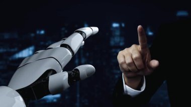 Gelecekçi robot yapay zeka yapay zeka yapay zekayı aydınlatıyor ve makine öğrenme kavramını geliştiriyor. İnsan hayatının geleceği için küresel robot zinciri bilimi araştırması. 3B görüntüleme grafiği.