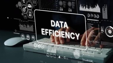 Klavye ve Teknoloji Kullanımı için Dijital Grafik Elementleri ile Modern İş Veri Verimliliği Konsepti. Asemptotik akıllı veri analitiği.