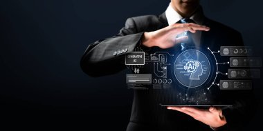 Yapay zeka sanal asistanı Chatbot ile yapay zeka konsepti ile insan etkileşimi, yapay zeka mühendisliği, LLM yapay zeka derin öğrenimi iş desteği için üretken yapay zeka kullanımı. FaaS