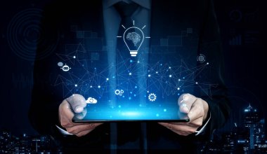 Sinirsel ağ ve dijital dönüşümle yapay zeka yeniliği. Yapay zeka yeniliği otomasyonu yönlendirir, fikirleri güçlendirir, yapay zeka yeniliği SEO 'yu geliştirir ve yapay zeka yeniliği küresel bağlantıyı sağlar. Kefil