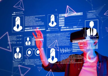 Siber güvenlik ve çevrimiçi mahremiyet odaklı gelecekteki dijital kimlik yönetim sisteminin gerçek zamanlı veri etkileşimi ve görselleştirmesini gösteren yüksek teknolojili bir görüntüsünü araştırın. XDMCP