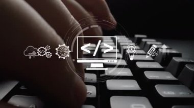 Kodlama sembolleri, web geliştirme süreci, web geliştirme arayüzü ve web geliştirme araçlarını içeren modern web geliştirme kavramı. Muxer