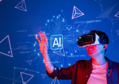 Bir insan sanal gerçeklik yoluyla üretici yapay zeka teknolojisiyle etkileşime girer. Sahne, yapay zeka manzarasında yenilik ve kullanıcı katılımının vurgulandığı dijital elementlerin bir karışımını sergiliyor. XDMCP