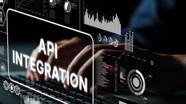 Klavyeye, API Entegrasyon Veri Görselleştirme ve Teknoloji Konsepti İstatistikleri İçin Arkaplanda İstatistik Yazıyor. Asemptotik akıllı veri analitiği.