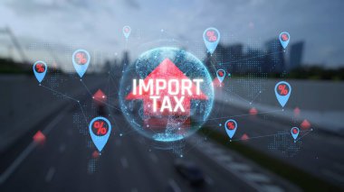 Vergi İthalatı Konsepti ve Ticaret ve Ekonomi Vergilerinin Dijital Görselleştirmesi ile Küresel Piyasa. Sevkiyat.