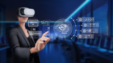 Sanal gerçeklik ortamında gelişmiş üretici yapay zeka teknolojisiyle uğraşan bir iş adamı, modern çalışma alanlarında yapay zekanın potansiyelini gözler önüne seriyor. XDMCP