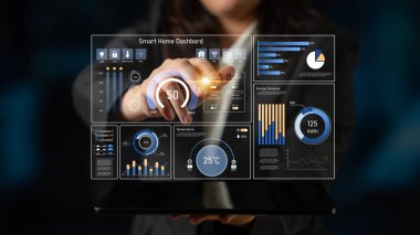 Akıllı ev paneli IOT sistemini yönetir. Akıllı ev paneli sıcaklığı kontrol eder, gösterge paneli enerjiyi izler, akıllı ev tutuş cihazları ve akıllı ev gösterge paneli veriyi izler. Latch