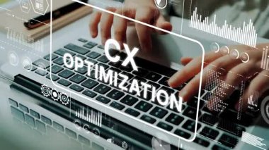 Müşteri Tecrübesi İyimserleştirme Konsepti için Üstüste dizilmiş grafiklerle Eller Dizüstü bilgisayarda Yazılıyor. Asemptotik akıllı veri analitiği.