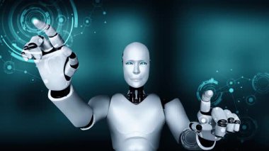 Futuristic robot artificial intelligence huminoid AI for industrial factory technology development and machine learning concept. robotic bionic science research for future of human life. 3D rendering.