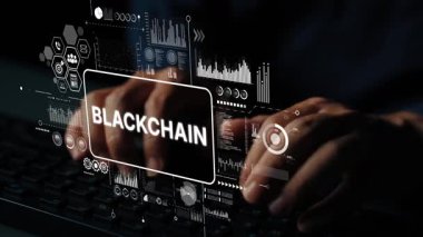 Profesyonel Ayarlarda Blockchain Technology ve Data Analytics 'i temsil eden fütüristik Dijital Kavramlar. Asemptotik akıllı veri analitiği.