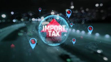 Finansal Analiz için Graphical Interface Elementleri ve Dijital Ekonomik Göstergelerle Görselleştirme Küresel İthalat Vergisi kavramı. Sevkiyat.