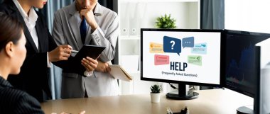 Web sitesindeki yardım ekranı, sık sık soru sorulmasına yanıt sağlamak için müşteri desteği ile bilgi ve çözüm sunar