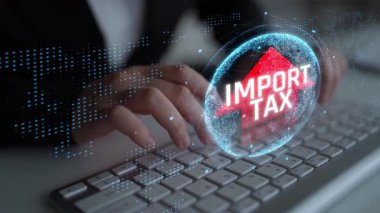 Arrow ve Klavye Temsili ile İthalat Vergisi Dijital Kavramı Küresel Ticari İşlemlerde Mali Etkileri ve Ticari Yönetmelikleri Göstermektedir. Sevkiyat.