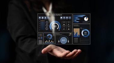 Akıllı ev paneli IOT sistemini yönetir. Akıllı ev paneli sıcaklığı kontrol eder, gösterge paneli enerjiyi izler, akıllı ev tutuş cihazları ve akıllı ev gösterge paneli veriyi izler. Latch