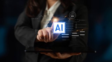 Yapay zeka teknolojisi dijital devre bağlantılarıyla sunulur, yapay zeka sistemlerini sembolize eder, işleme gücünü ve modern dijital platformlara entegrasyonu simgeler.