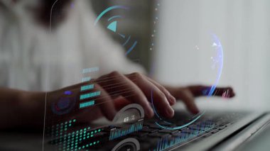 Dünya çapında dijital iletişimi, veri alışverişini ve internet bağlantısını gösteren yüksek teknolojili küresel ağ bağlantı arayüzü. Küresel bağlantı, veri etkileşimi ve dünya çapında iletişim. Thunk