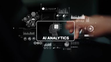 Dijital Grafikler ve Veri Görselleştirme Elementleri ile Fütürist Yapay Zeka Analitik Kavramı. Asemptotik akıllı veri analitiği.