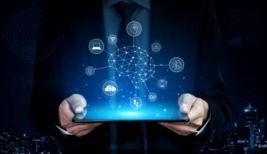 Yapay zeka ağının yapay zeka ağını, ağı ve sistemi kusursuz yapay zeka iletişimi için yapılandırılmış bir dijital platform üzerinden birbirine bağlayan görsel bir Vouch