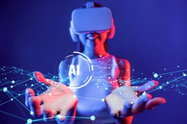 Yapay zeka mühendisliği, büyük veri ve yapay zeka makinesi kavramında yapay zeka beyin işlemcisiyle iş desteği için üretken yapay zeka kullanmayı öğrenen insan etkileşimi. Faas