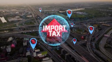 İthalat Vergisinin Dijital Konsepti ve Şehir Altyapısı Altyapısının Grafik Temsili Ticaret ve Ekonomi Tarife Sonuçlarını Vurguluyor. Sevkiyat.