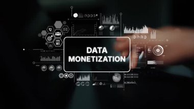 Dijital Ekranlarla Veri Paralandırma Kavramı ve Finansal Büyüme ve Analiz Seçenekleri Çizelgesi. Asemptotik akıllı veri analitiği.