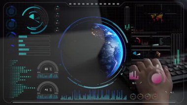 Dünya çapında dijital iletişimi, veri alışverişini ve internet bağlantısını gösteren yüksek teknolojili küresel ağ bağlantı arayüzü. Küresel bağlantı, veri etkileşimi ve dünya çapında iletişim. Thunk