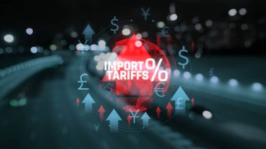 Küresel Ekonomi ve İthalat Tarifeleri: Yükselen Vergilendirme Eğilimleri Arasındaki Ticaret ve Mali Piyasalar Üzerine Etkinin Görsel Temsili. Sevkiyat.