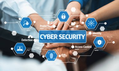 Bu resim siber güvenlikte işbirliğinin önemini göstermektedir, kimlik koruması ve gelişmiş güvenlik için erişim kontrolü gibi anahtar kavramlar etrafında birleşen elleri göstermektedir. Dostluk