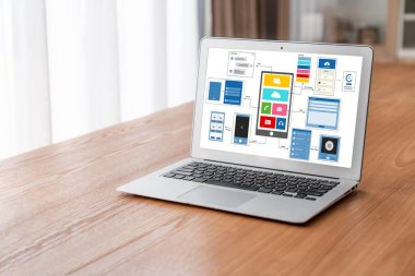 Model mobil uygulama ve web sitesi için UX UI tasarım süreci. Profesyonel uygulama geliştiricisi için kablo grafiğinin yaratıcı prototipi .
