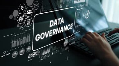 Veri Yönetimi Konsepti Modern Dijital Arayüz 'de Grafikler ve Grafikler, İş ve Bilgi Teknolojisi Teması ve Profesyonellerle gösterildi. Asemptotik akıllı veri analitiği.