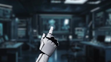 İnsan anatomisine tıklayarak tıbbi verilere ya da teşhislere ulaşın. Semptomu analiz ederken X ışını hologramında robot el kontrolü. Sağlıklı..