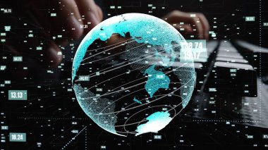 Modern ortamlarda teknoloji, yenilik ve analitik temalar için ideal veri görselleştirmeleri ve kodlama elementleriyle çevrili bir dijital temsil. Xenic