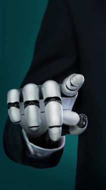 Gelecekçi robot yapay zeka devrimci yapay zeka teknoloji geliştirme ve makine öğrenme kavramı. İnsan hayatının geleceği için küresel robot biyonik bilim araştırması. 3B görüntüleme grafiği.